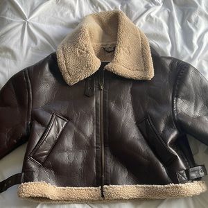 Dark Brown Leather Jacket Size L!